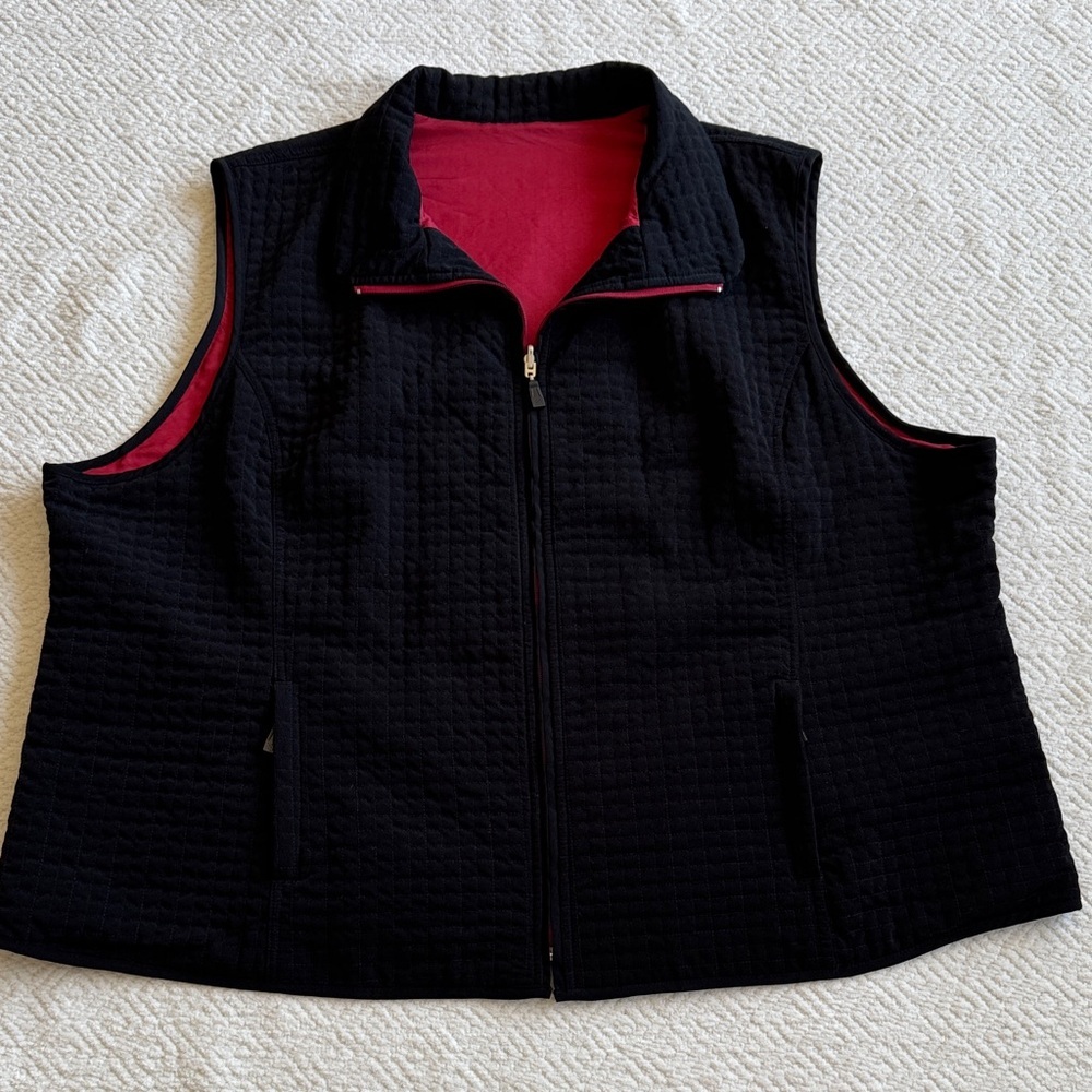 Willow Lane Black Quilted Vest Silk Sz 3x